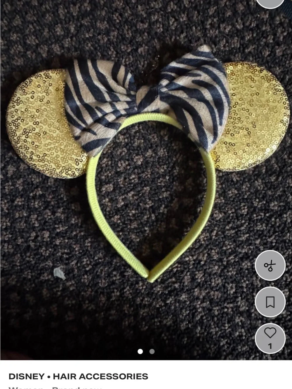Minnie Mouse Sparkly Sequin Ear Headband - Gold & Red Bow